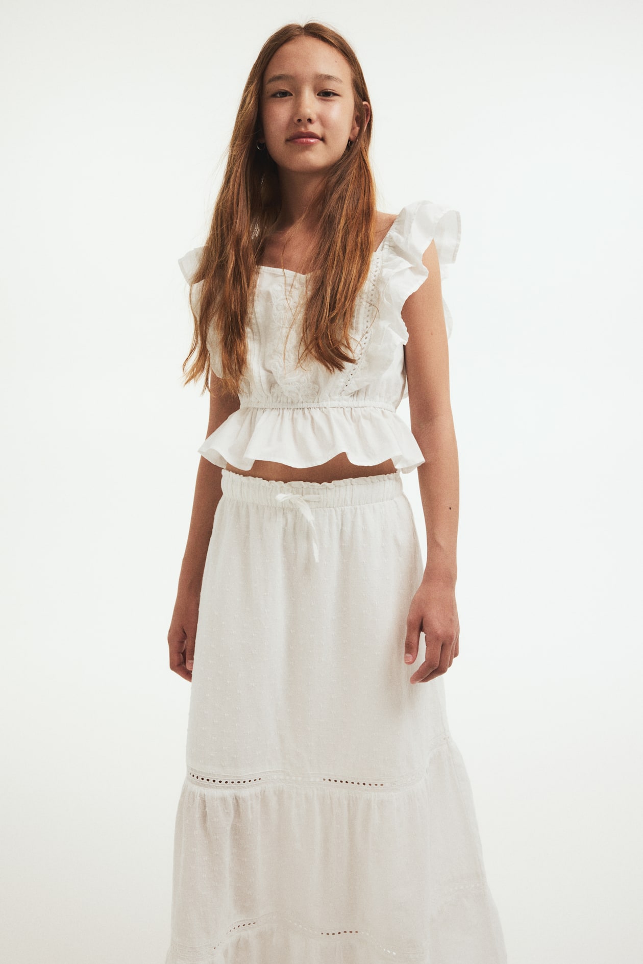 Tiered cotton skirt White Kids H&M IN