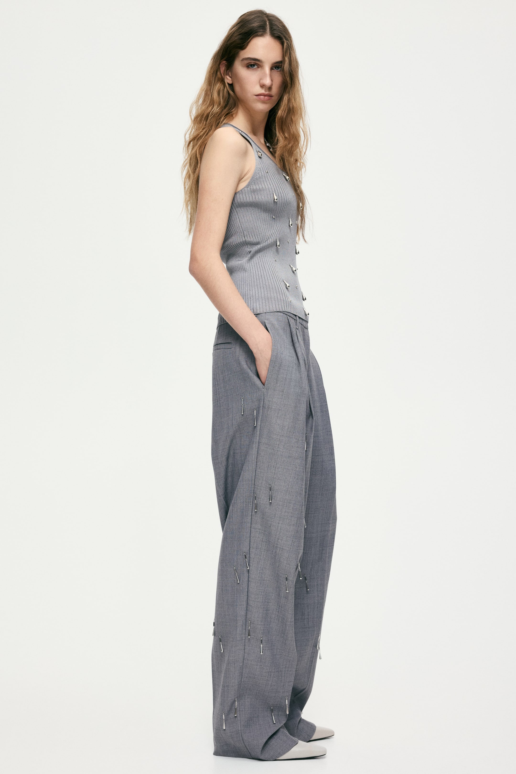 View larger image: Bead-embellished vest top - Grey - Ladies | H&M MY 4