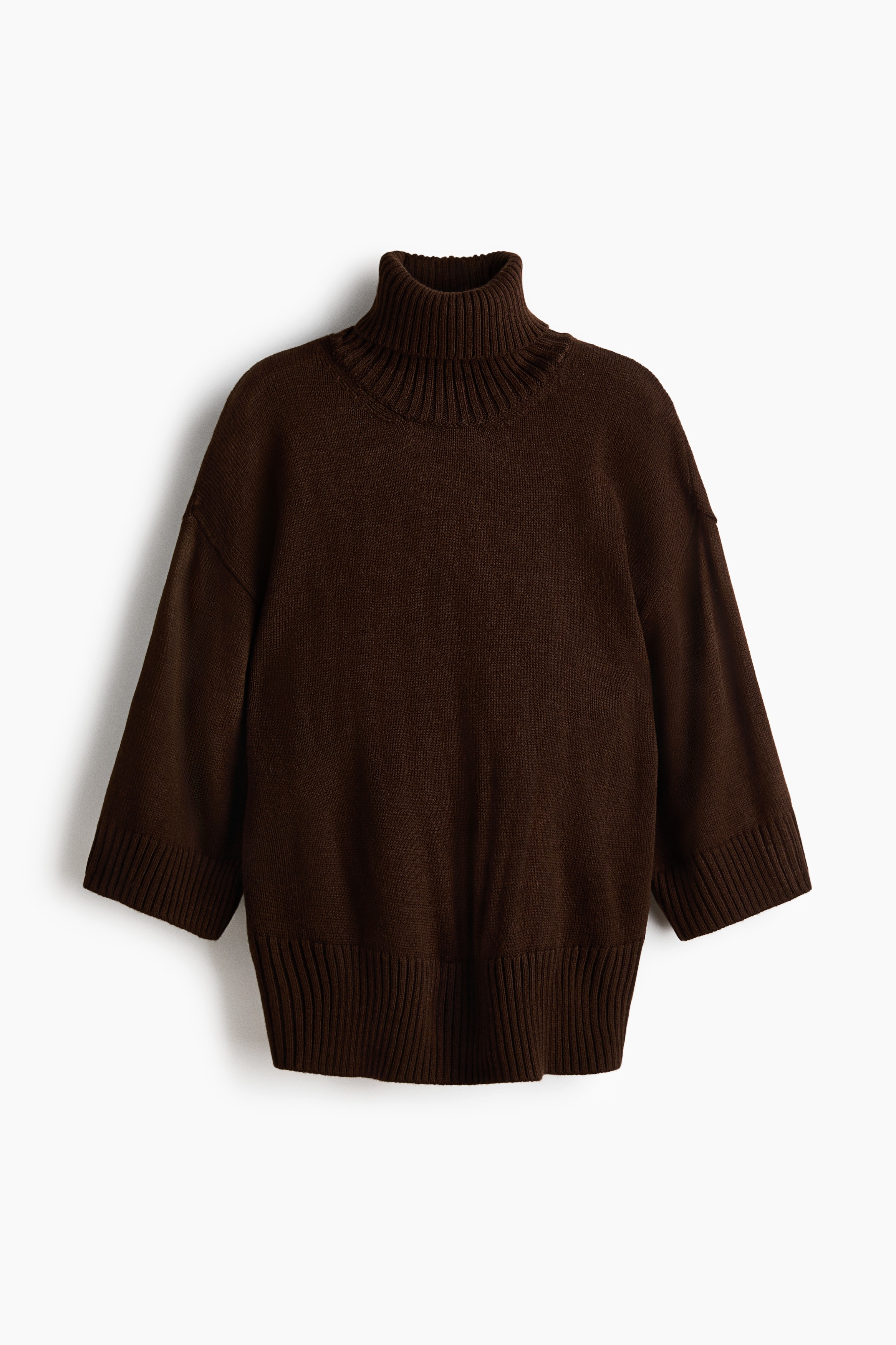 Chandail à col roulé en fin tricot doux - Brun foncé/Taupe