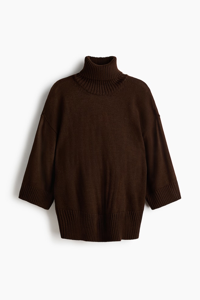 Fine-Knit Turtleneck Sweater - Dark brown/Taupe - 1