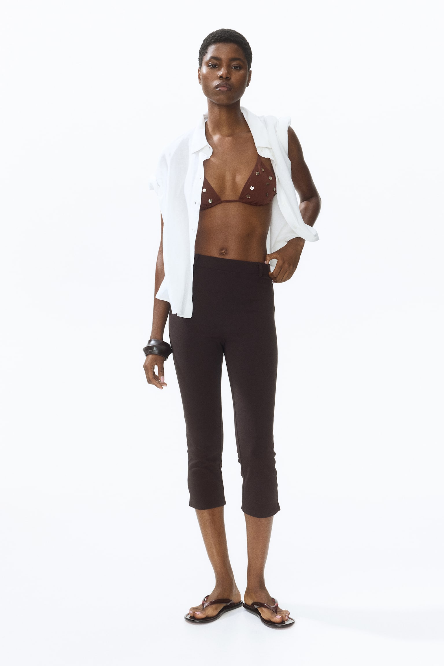 Женские леггинсы H&M Capri, цвет: Тёмный коричневый — фото 3