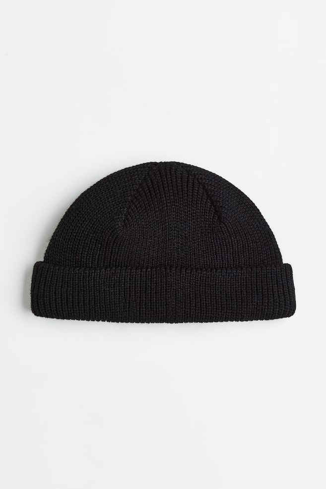 Rib-knit hat - Black/Light grey marl - 2