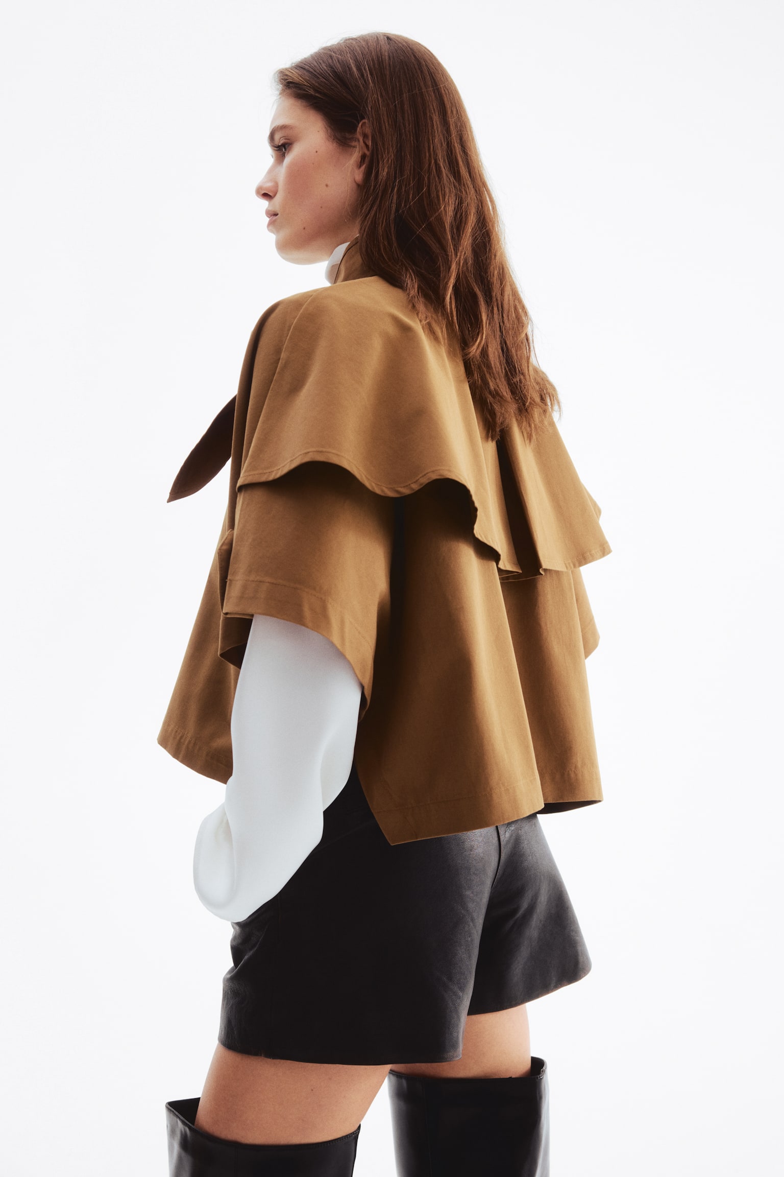 Scarf-detail trench cape - Dark beige/Light beige - 5