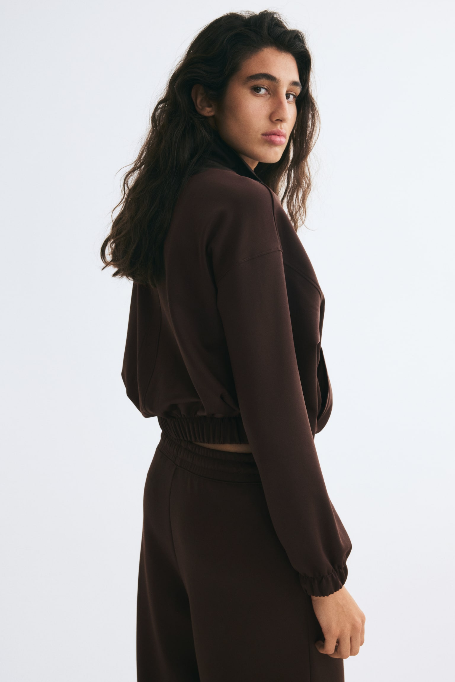 Женская куртка H&M Fine-Ribbed Track Jacket, цвет: Тёмный коричневый — фото 5
