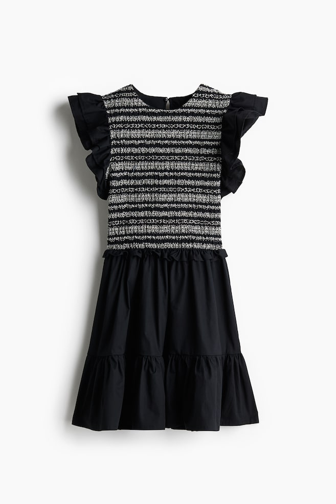 Flutter-Sleeved Poplin Dress - Black - 1