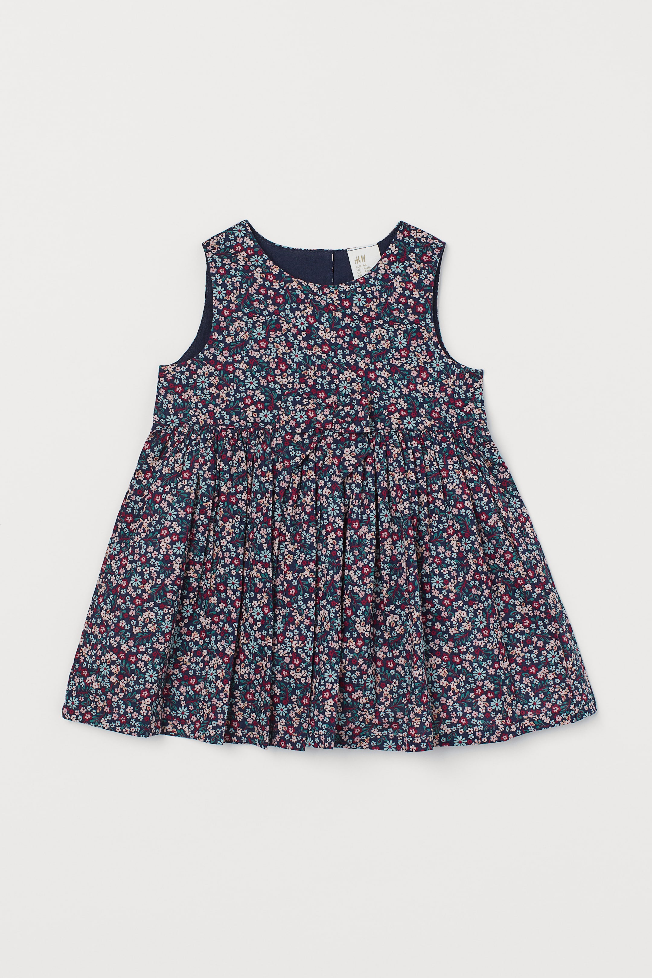 Bow-detail dress - Round neck - Sleeveless - Dark blue/Floral - Kids ...