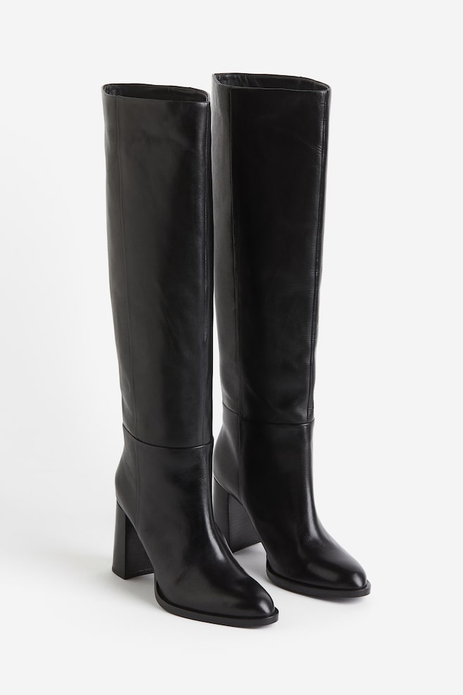 Knee-high leather boots - Black - 2