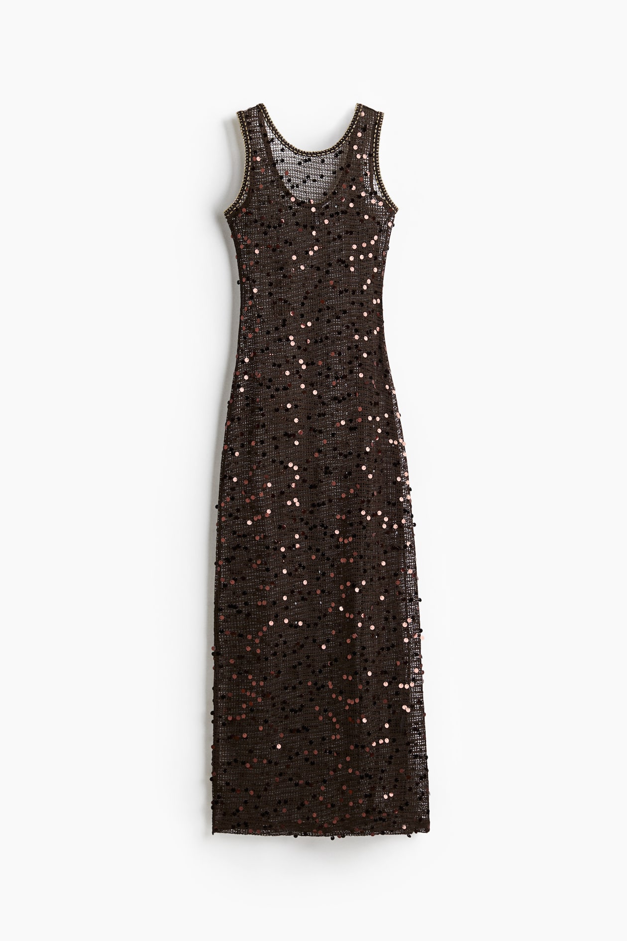 h&m brown sequin dress Women's Dark Sequined net Features a round neckline