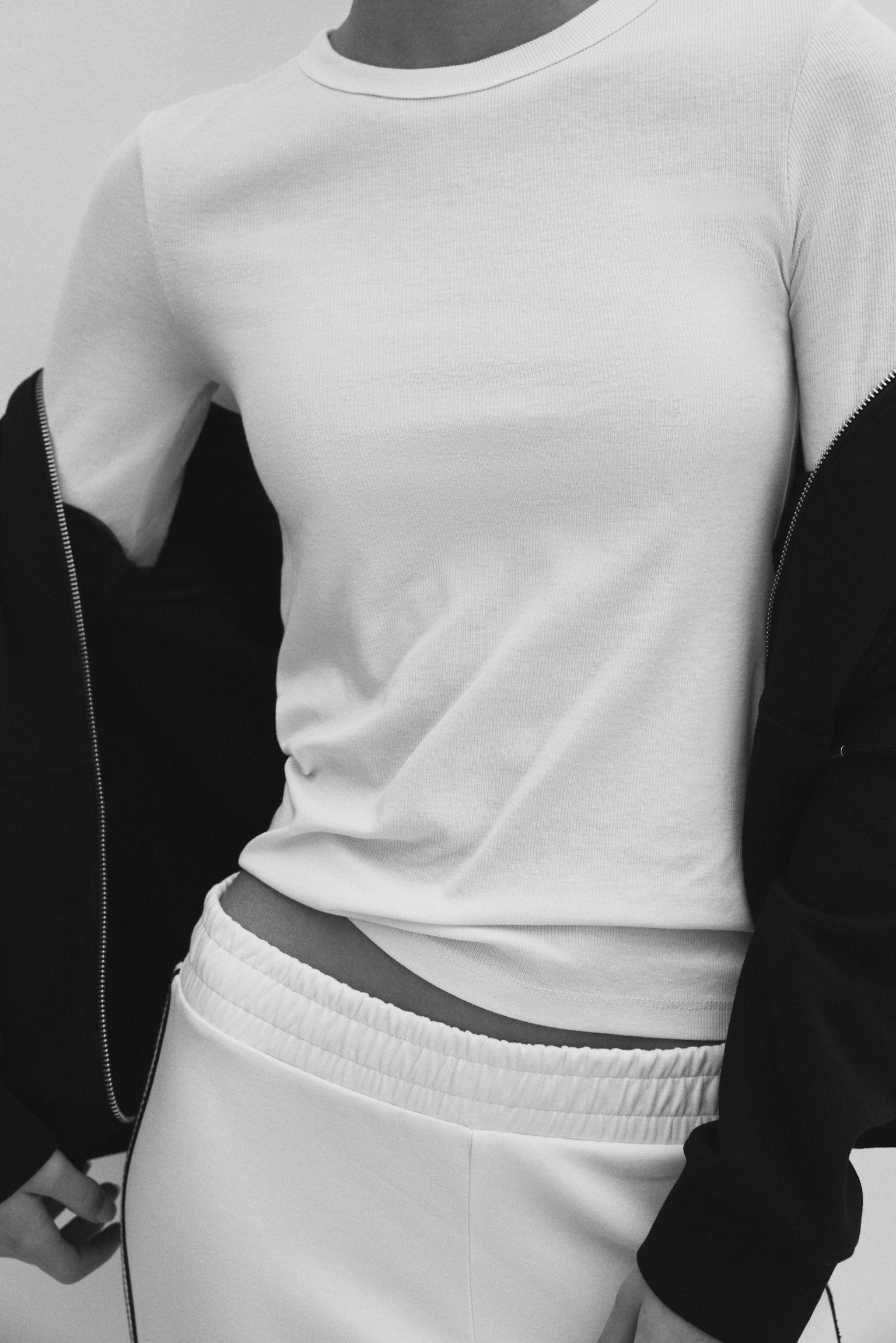 Ribbed T-shirt - Cream/Grey marl/Black/Bright red - 3