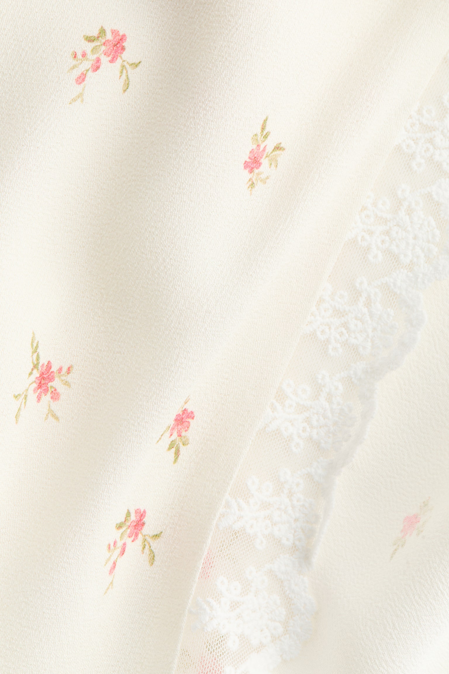 Lace-trimmed viscose skirt - Cream/Floral - 3