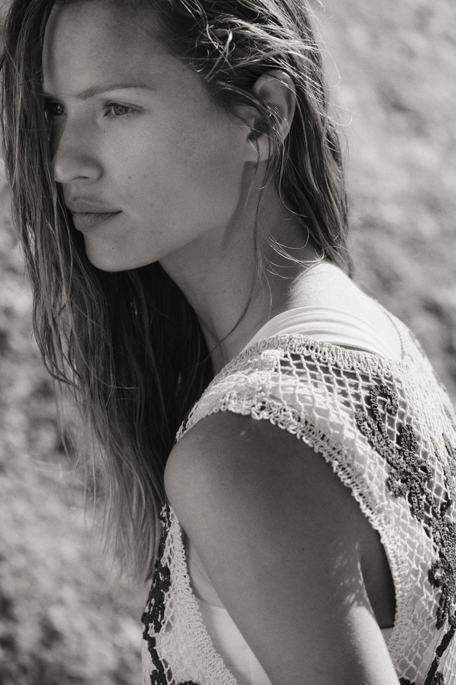 Embroidered beach top - Beige/Dark brown - 5