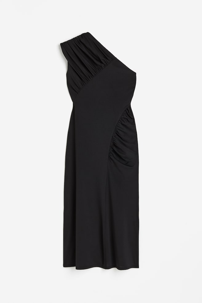Draped one-shoulder dress - Black - 2