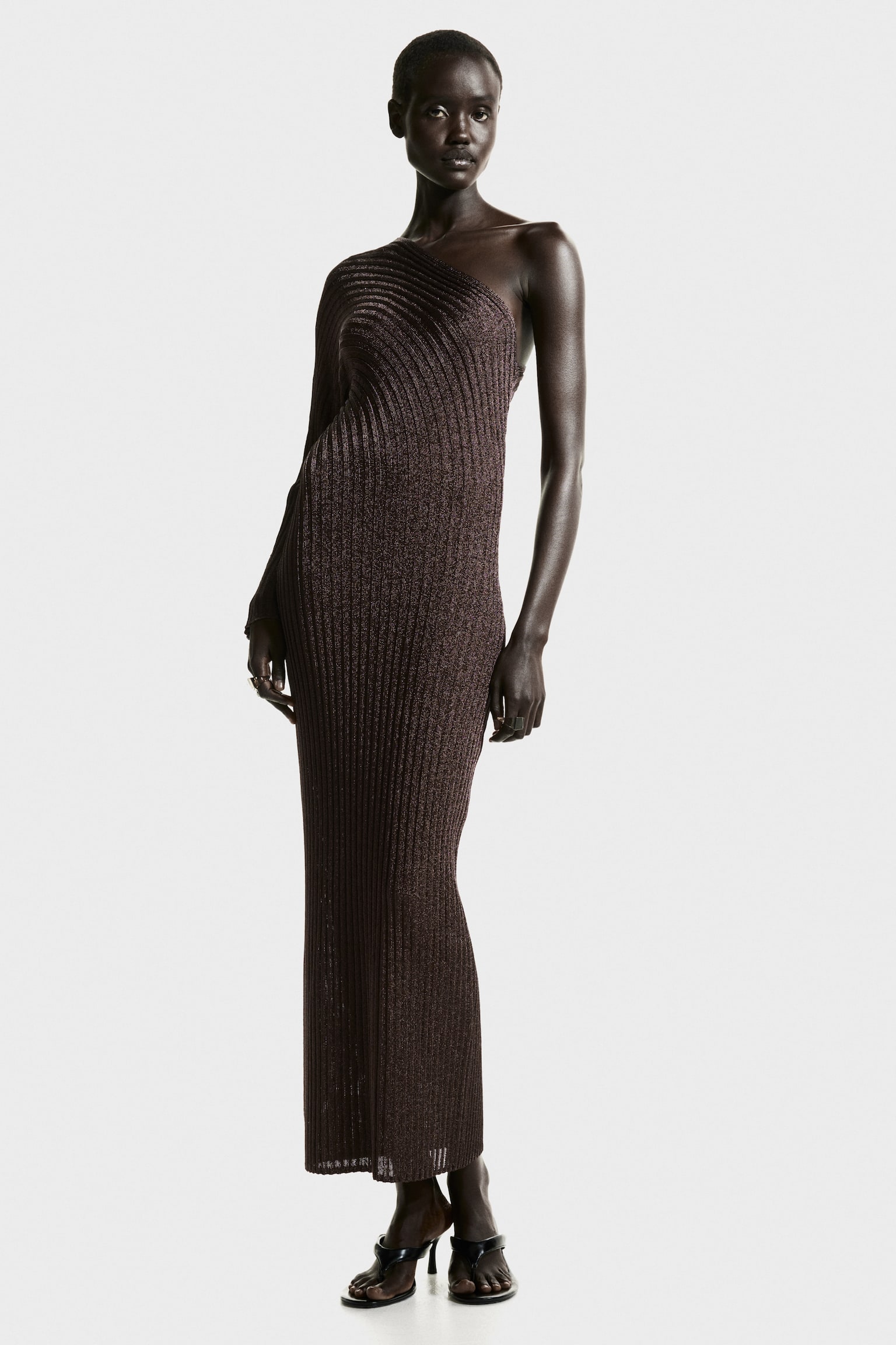 Metallic one-shoulder dress - Dark brown - 1