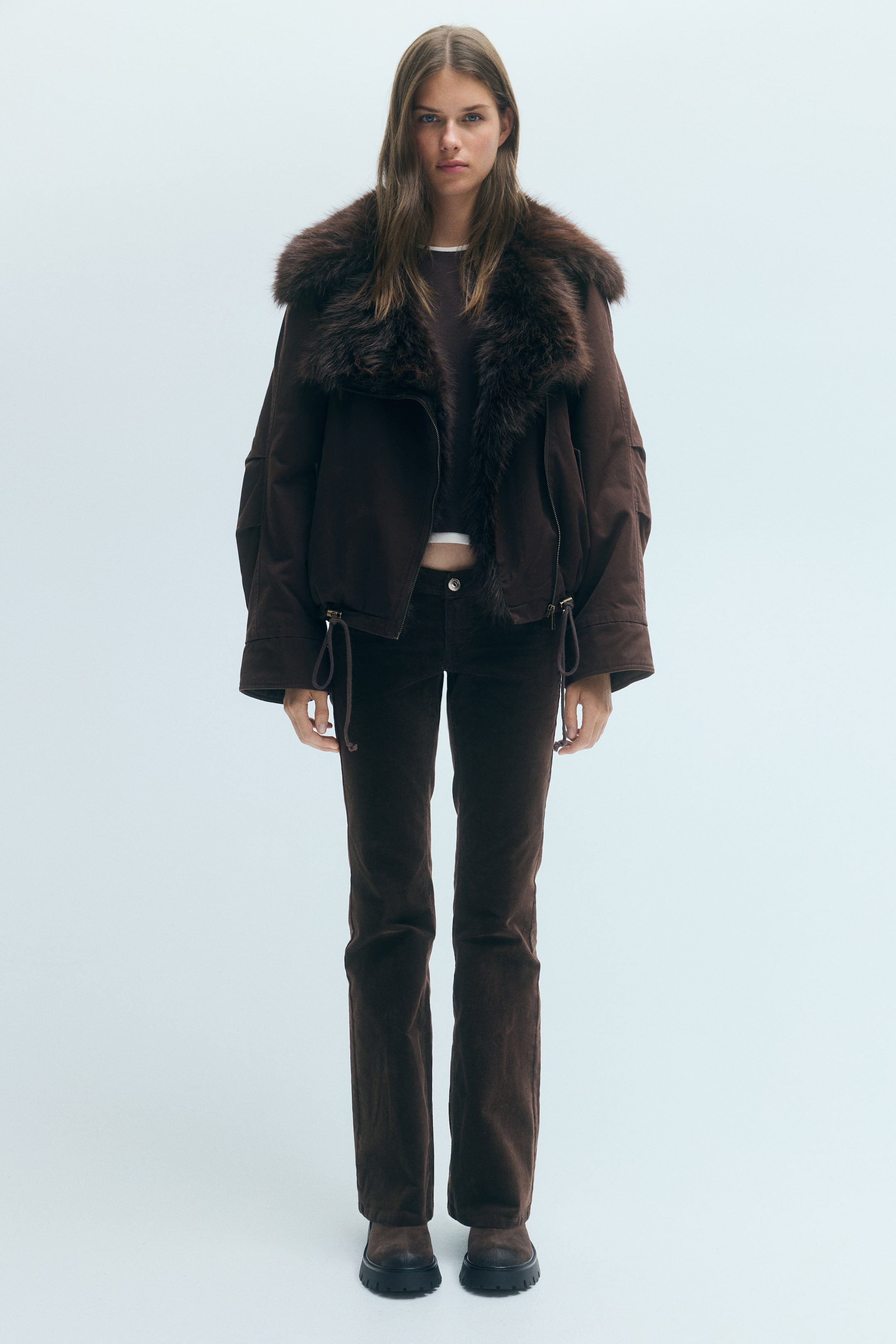 Twill Jacket with Fluffy Collar