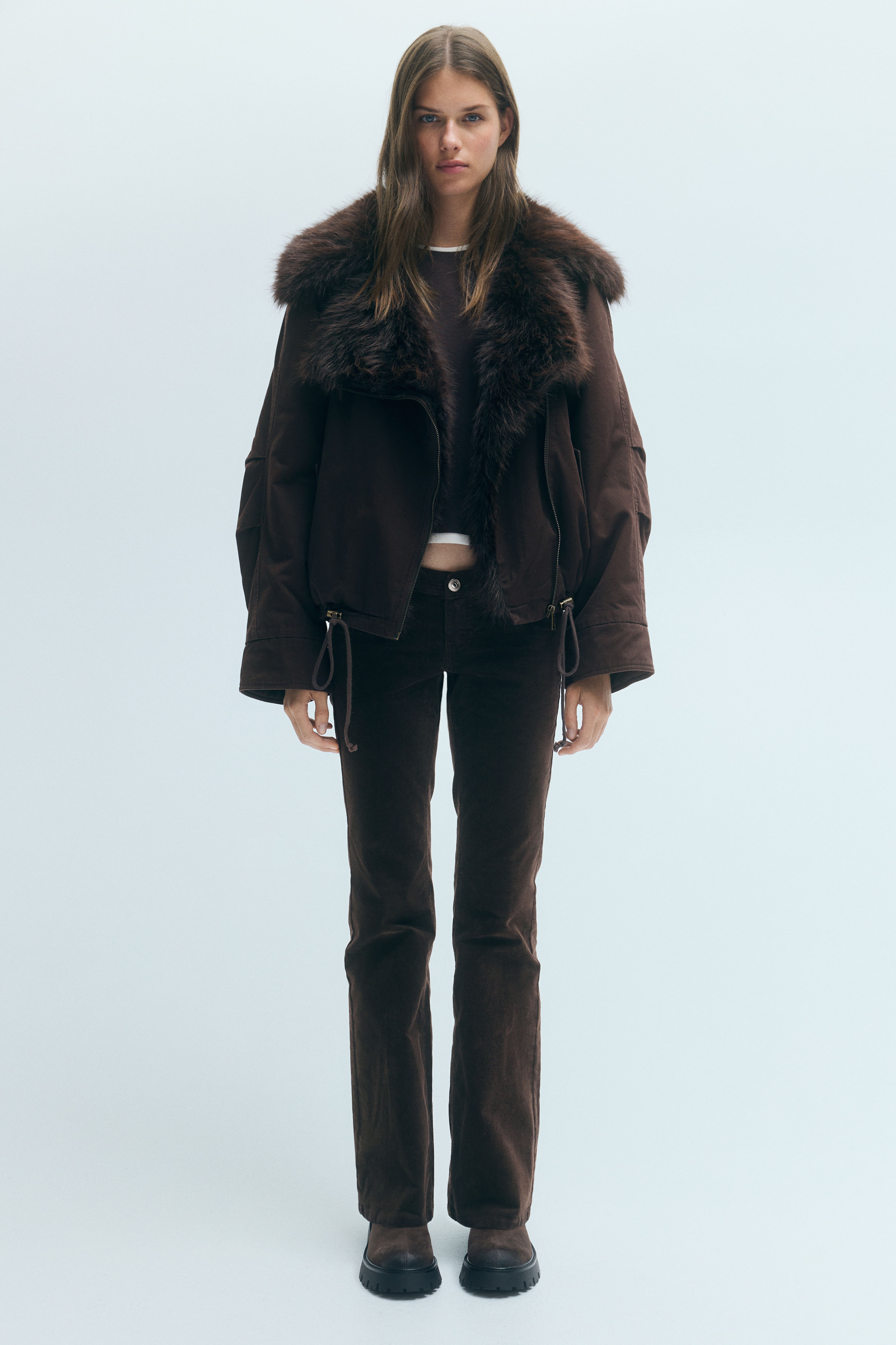 Twill Jacket with Fluffy Collar