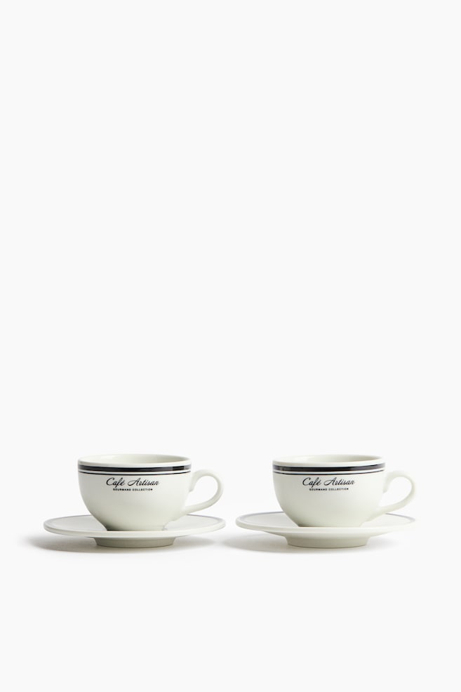 Lot de 2 tasses à cappuccino avec soucoupes - Blanc/noir - 1