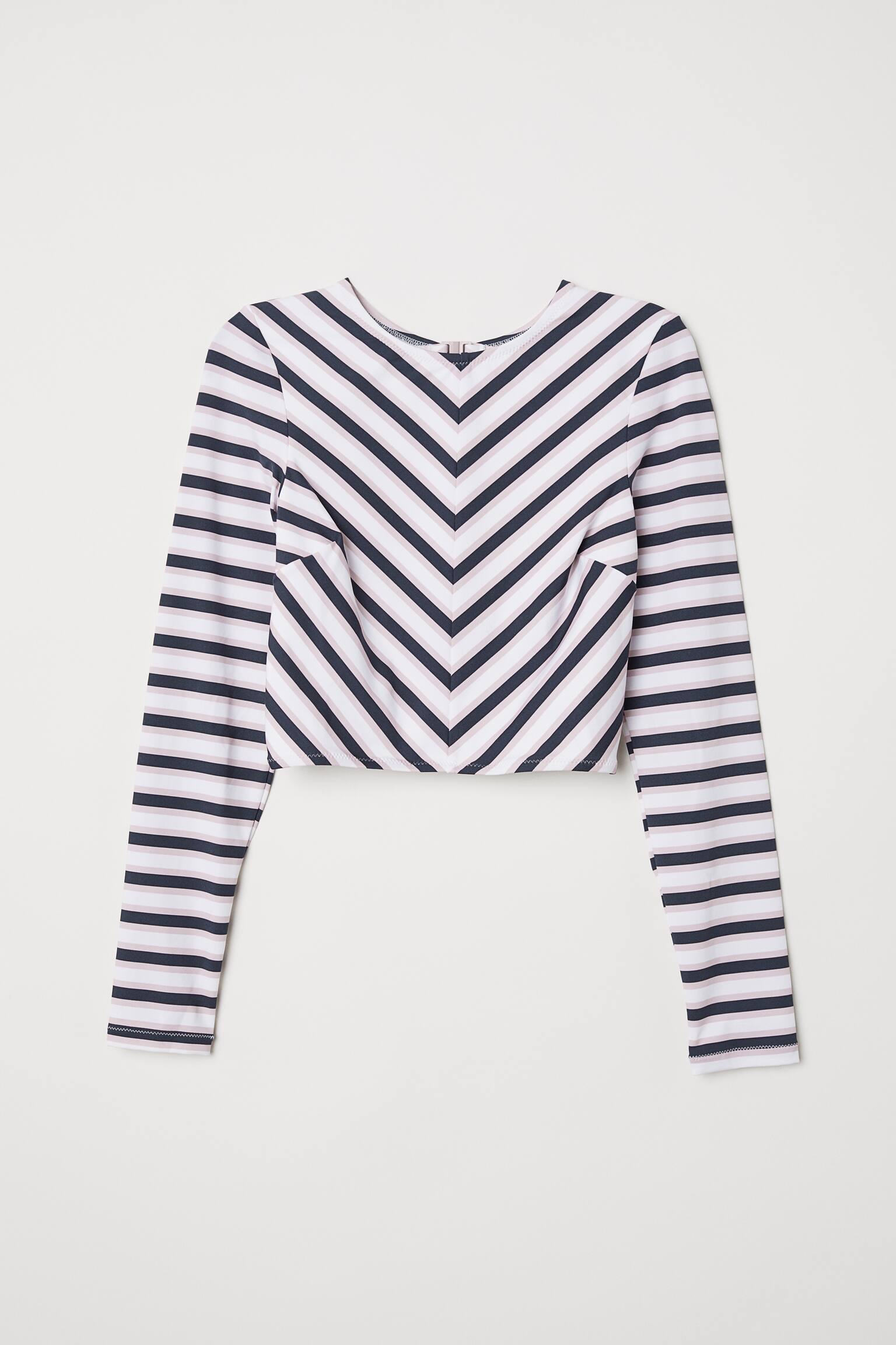 Long-sleeved Swim Top - White/pink striped - 1