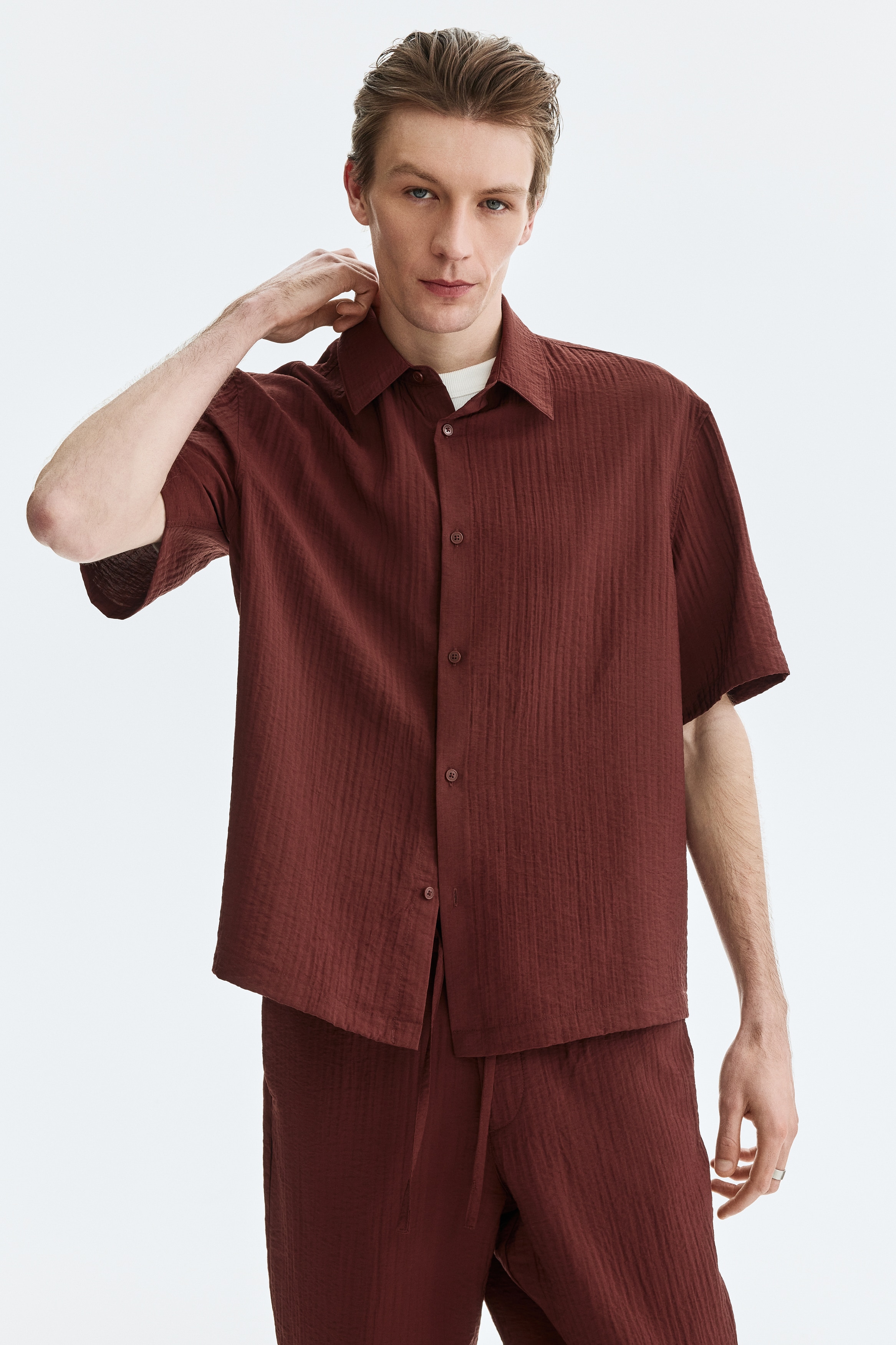 Relaxed-Fit Shirt - Burgundy/Black/Cream/Khaki green