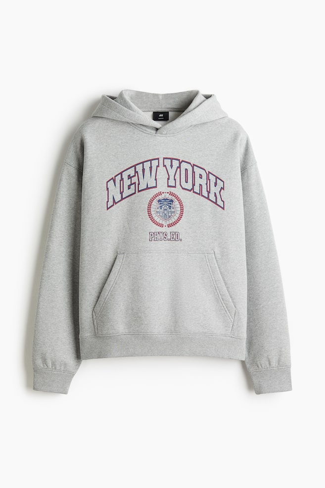 Bedruckter Hoodie in Loose Fit - Graumeliert/New York - 1