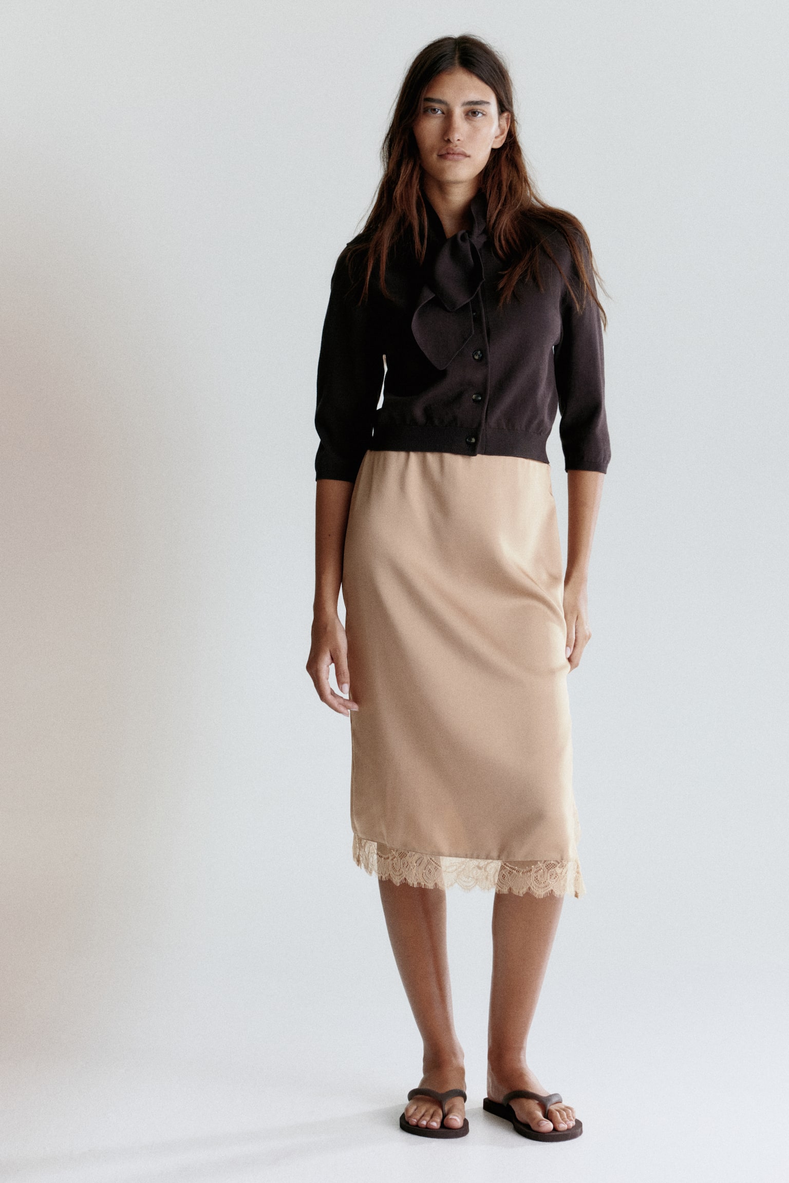 Lace-detail skirt - Beige/Black - 3