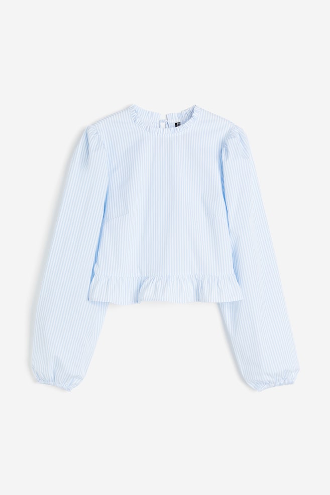 Puff-sleeved peplum blouse - Light blue/Striped/Black/White - 2