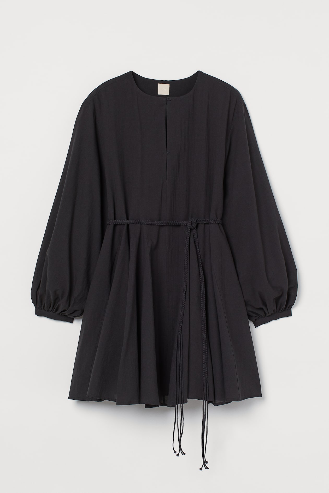 Tie Belt Dress - Round Neck - Long sleeve - Black - Ladies | H&M US