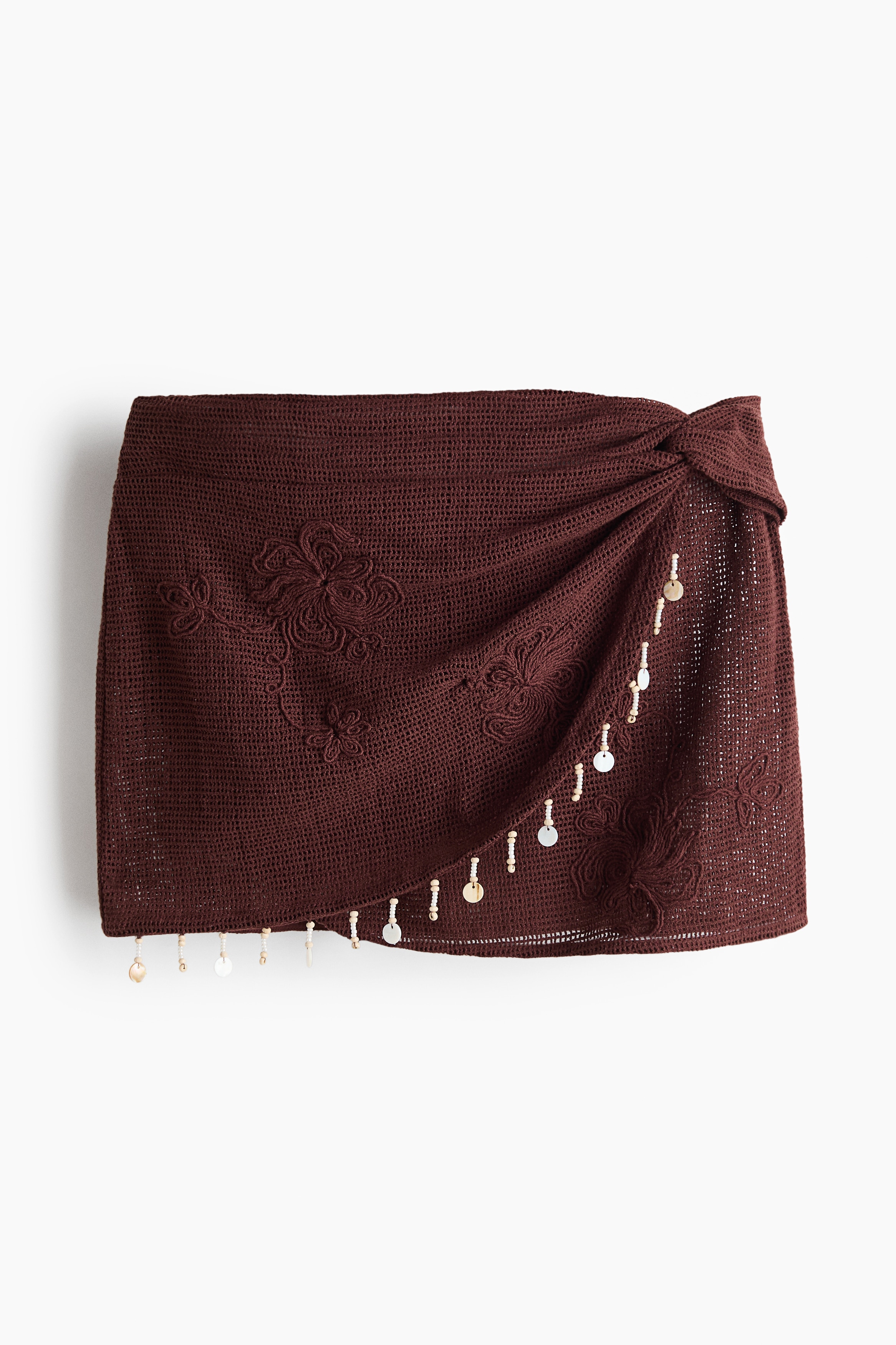 Embroidered Cotton Beach Skirt-Dark brown