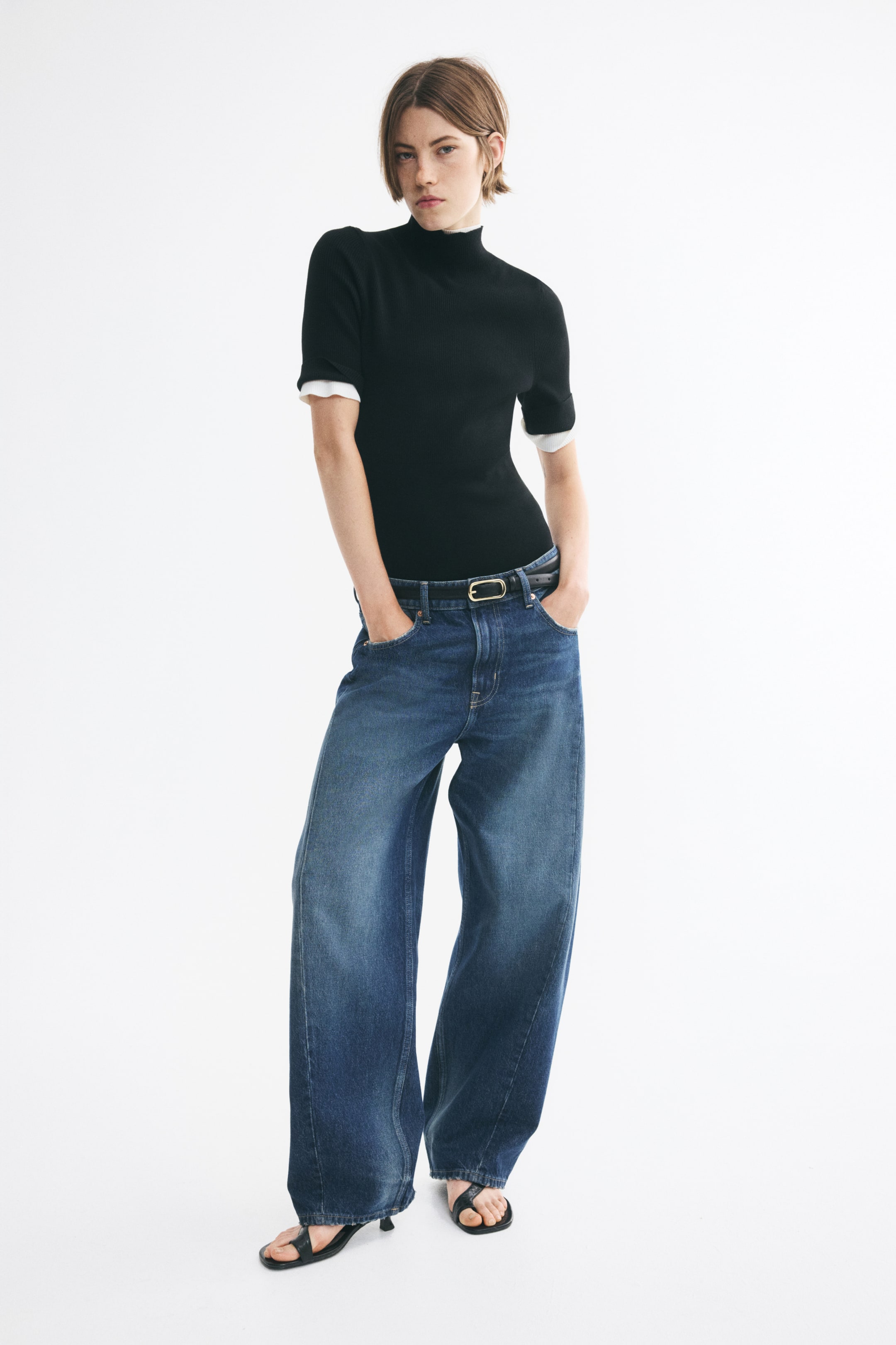 Silk-Blend Rib-Knit Mock Turtleneck Top