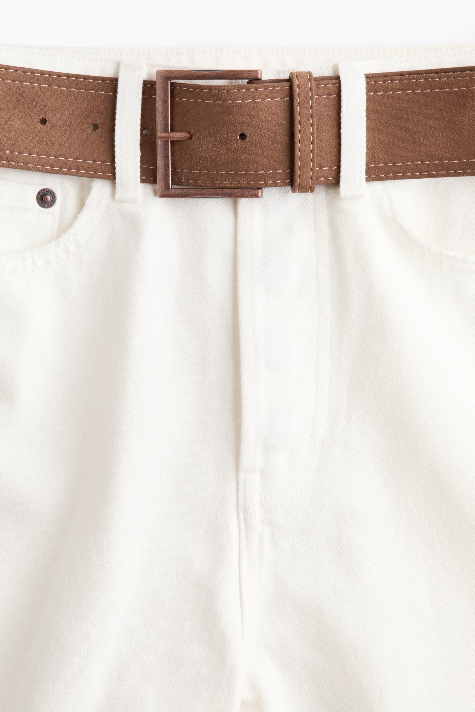 Bermudashorts i denim med bælte - Creme/Denimblå - 8