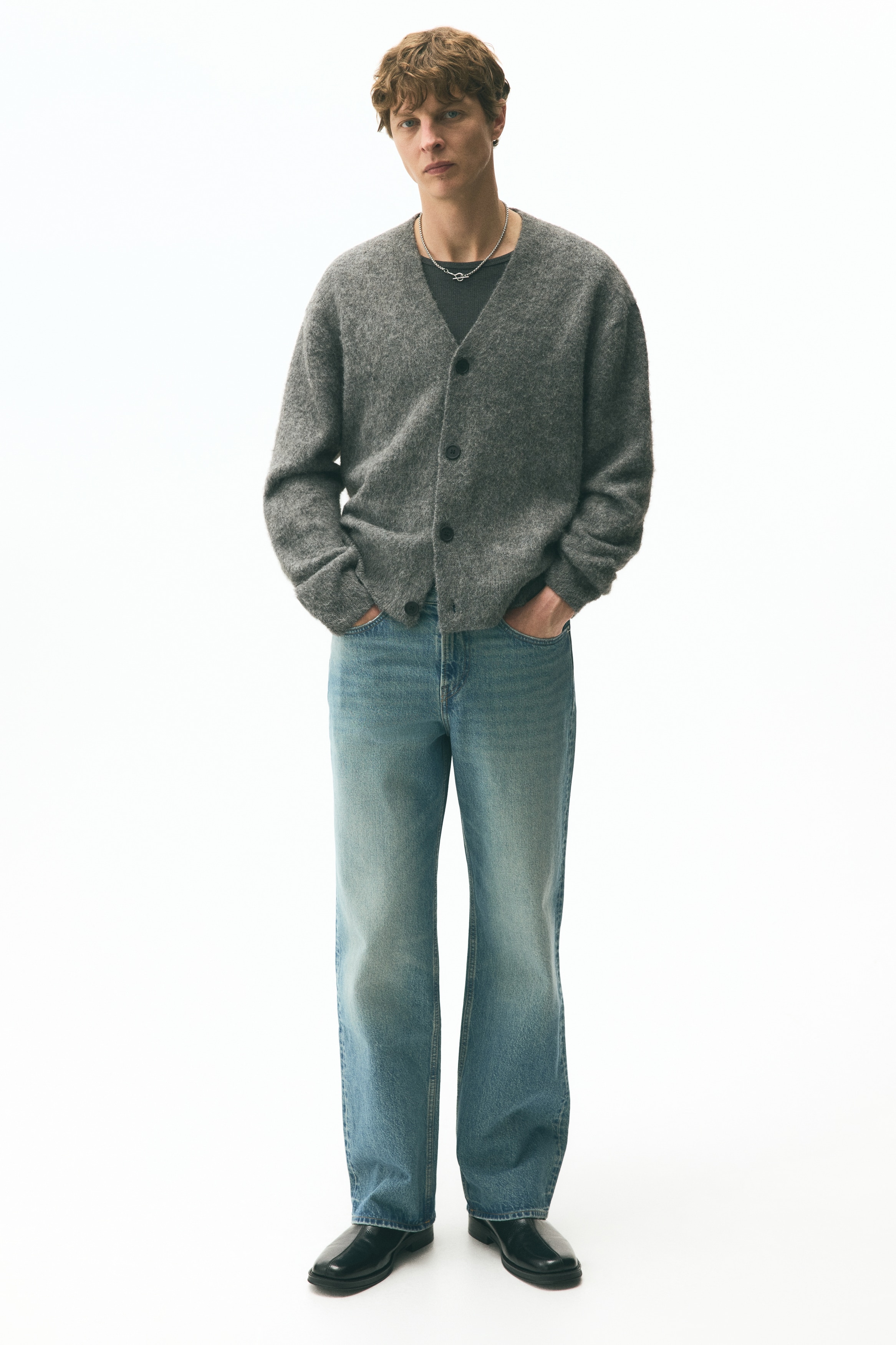 H & M - ルーズフィット ファジーカーディガン - グレー