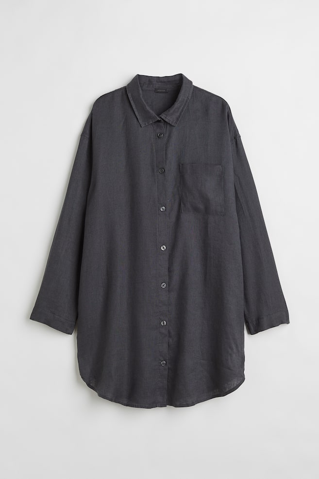 Washed linen nightshirt - Anthracite grey - 1