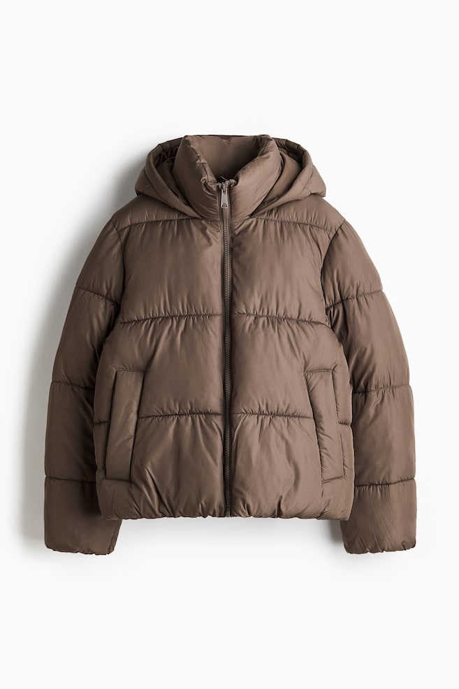 Chaqueta puffy con capucha - Beige oscuro/Negro - 1