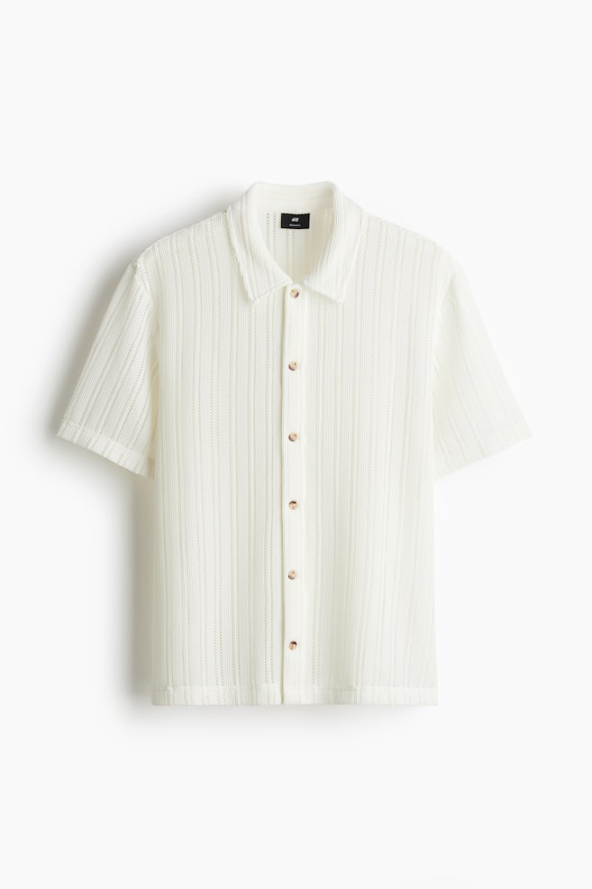 Regular Fit Crochet Look Shirt - Cream/Black/Beige/Stripe - 1