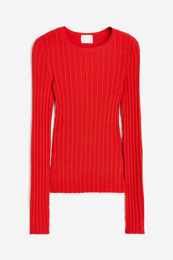 Top in maglia a coste - Rosso acceso - 1