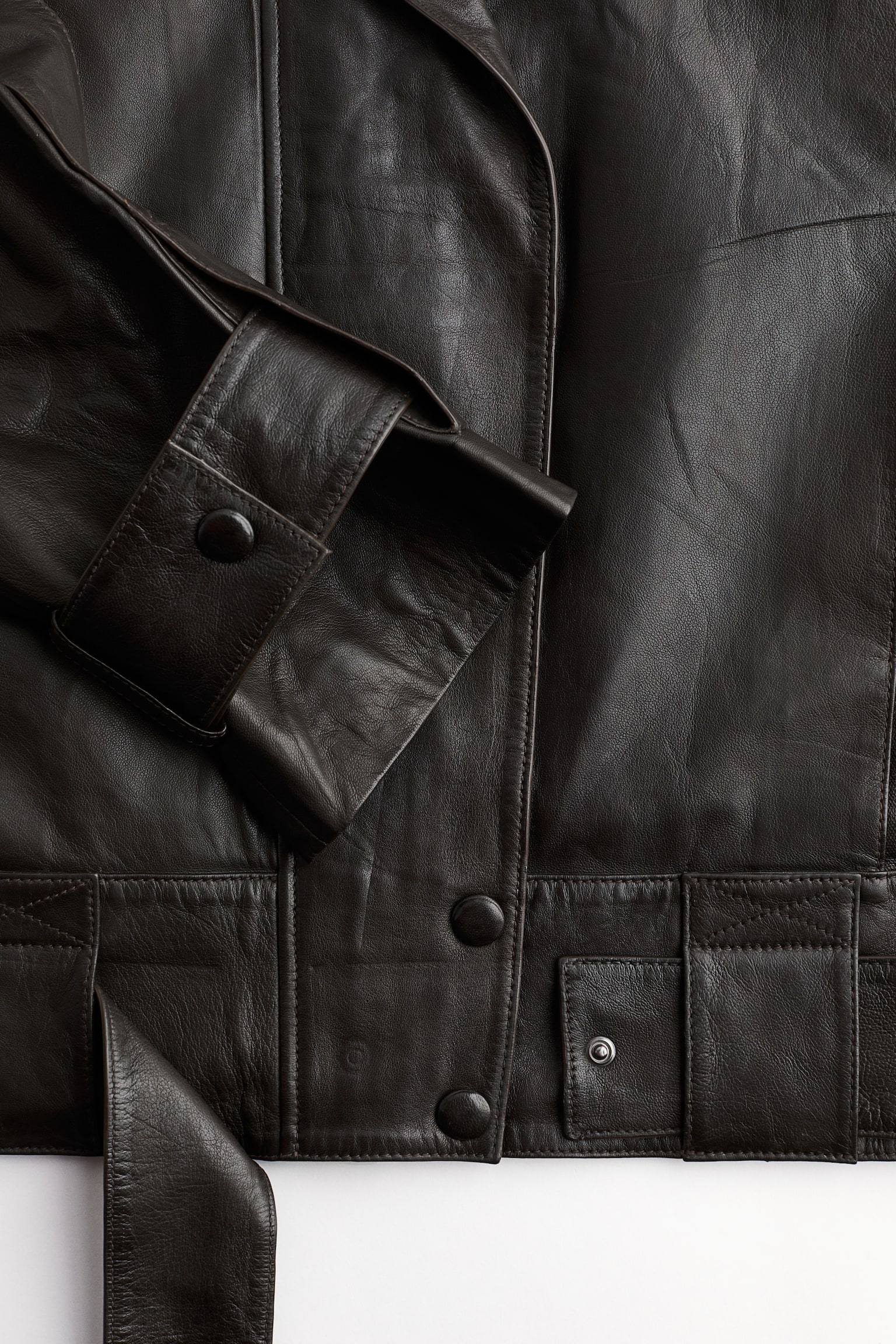 Belted leather jacket - Dark brown - 3