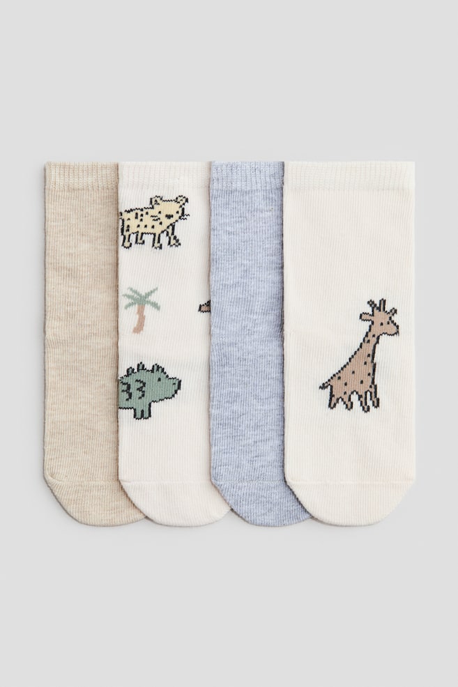 4-pack socks - Light beige/Animals/Cream/Teddy bears - 1