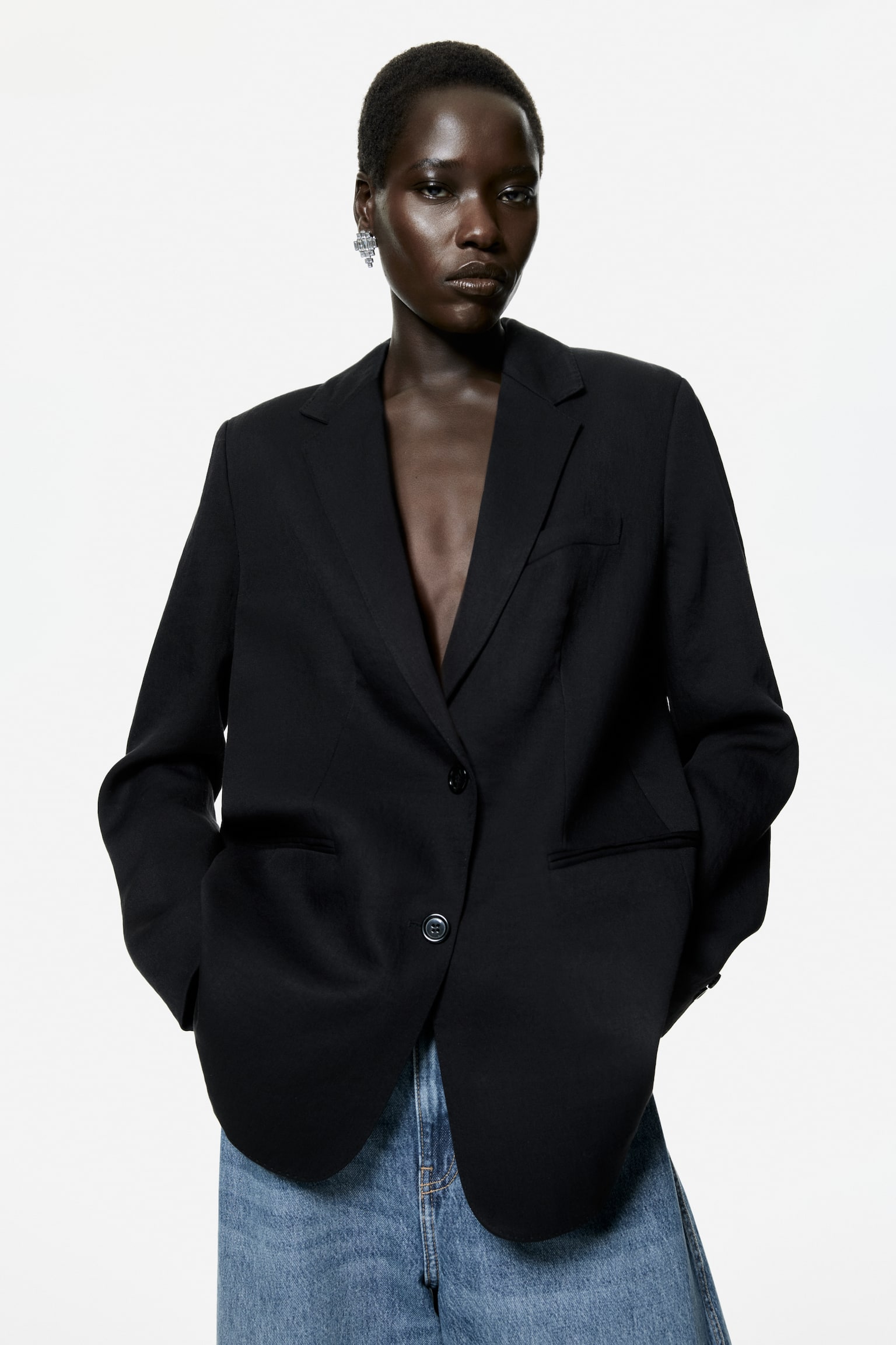 Einreihiger Blazer - Schwarz/Dunkelbeige - 4