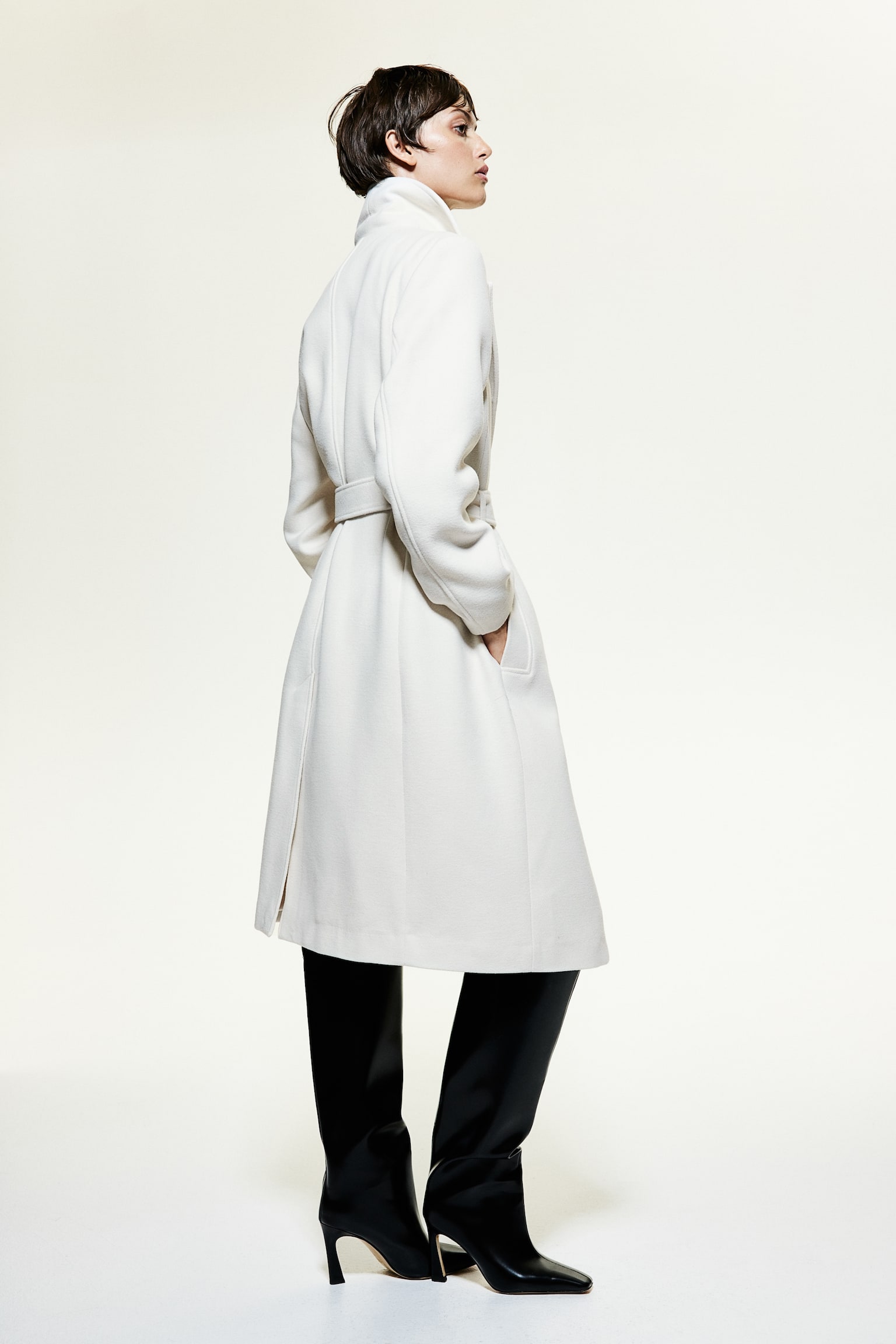 Tie-belt coat - White/Black/Dark beige/Dark grey - 3