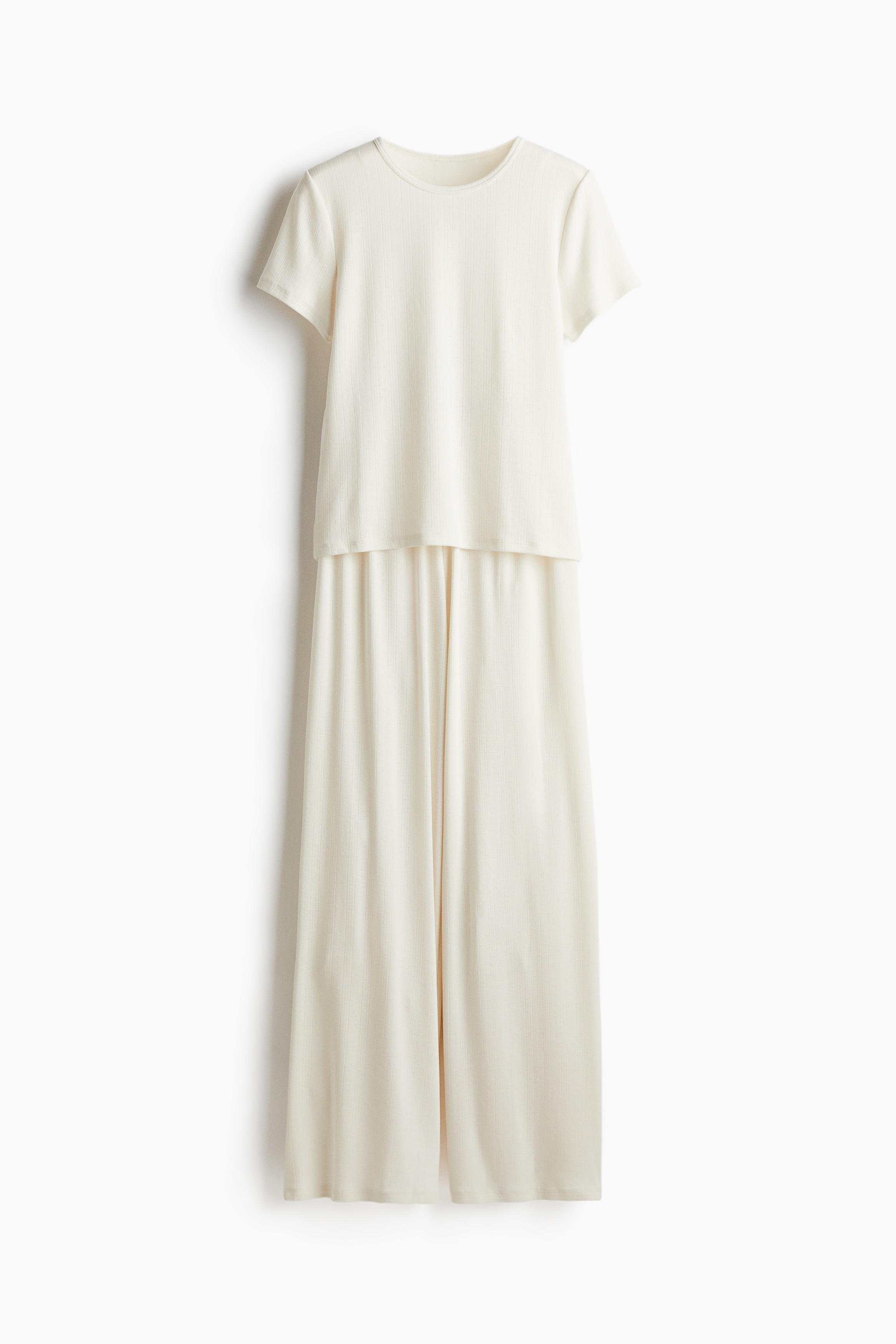 Pointelle Jersey Pyjama Set - White/Light khaki green