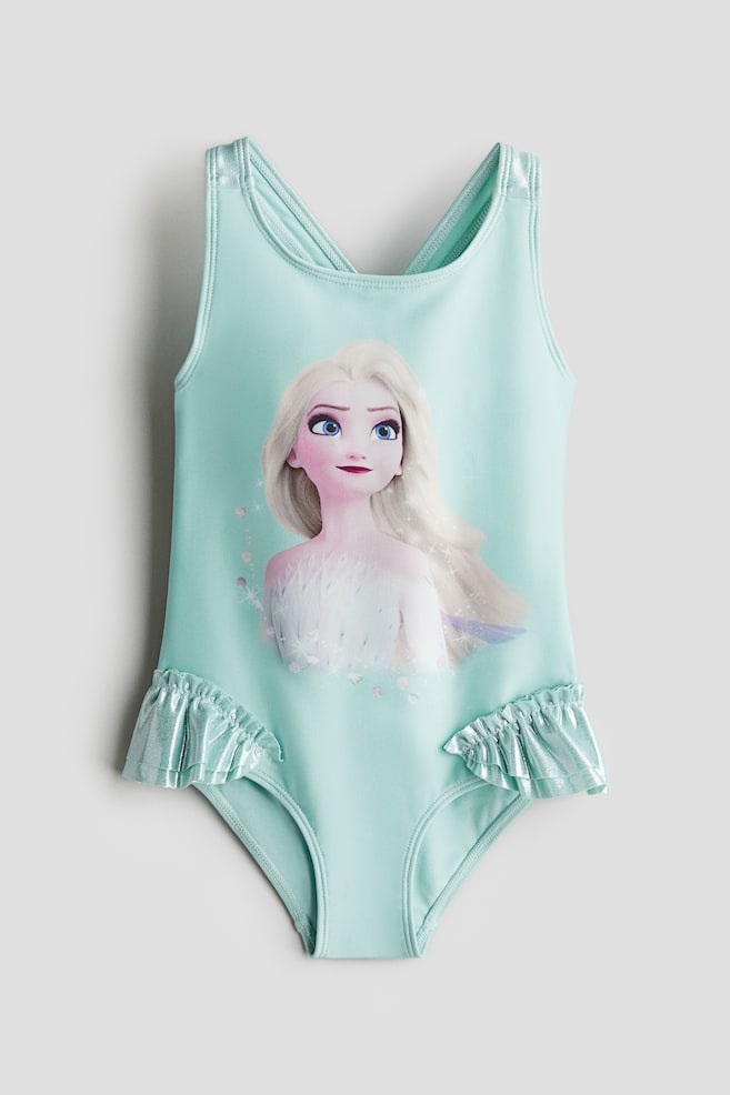 Printed flounce-trimmed swimsuit - Turquoise/Frozen - 1