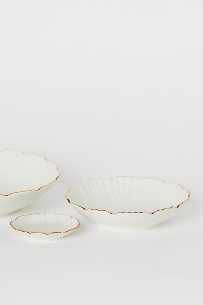 Dyb tallerken i porcelæn - Hvid/Guld/Lysegrøn - 4