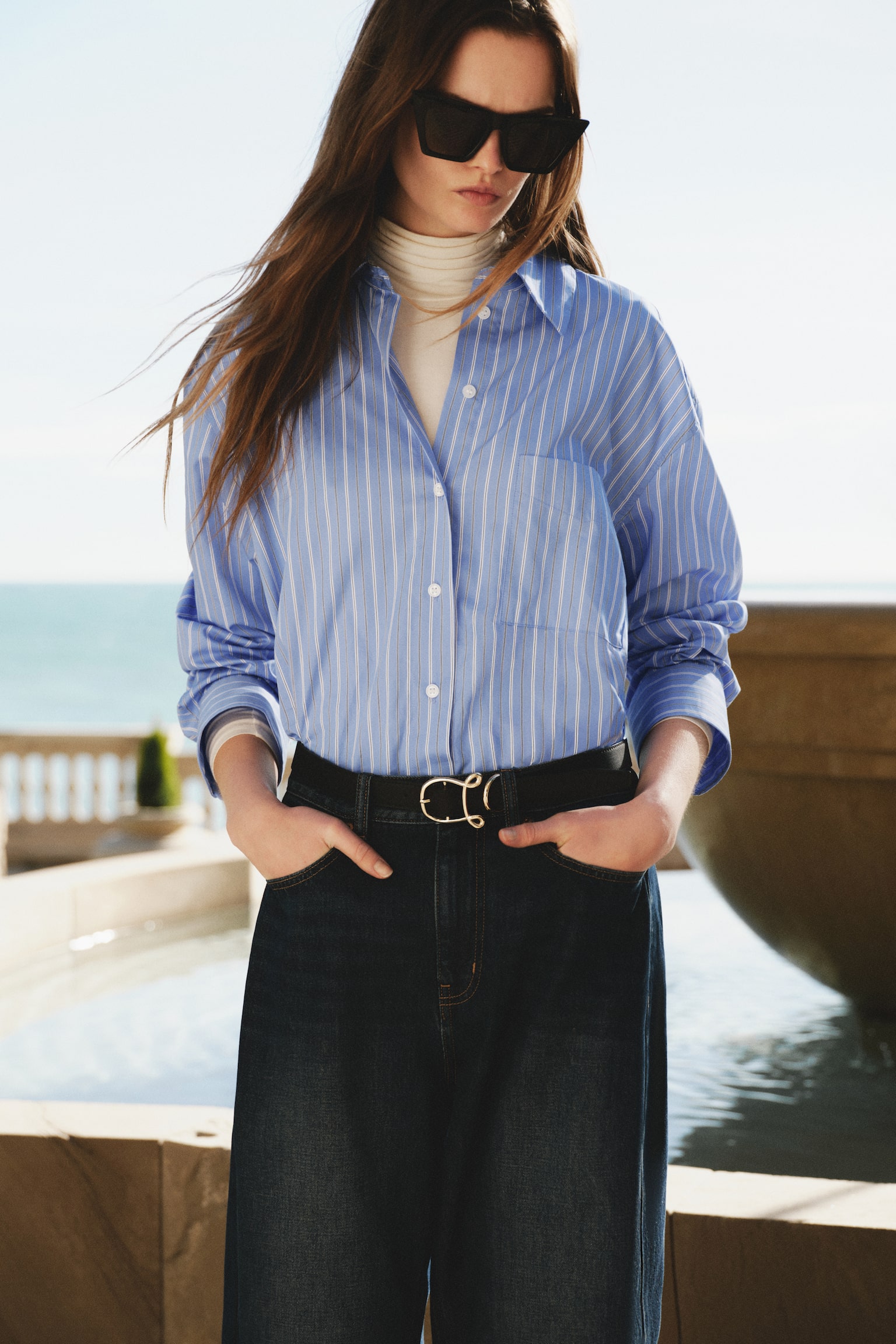 Oversized poplin shirt - Blue/Striped - 5