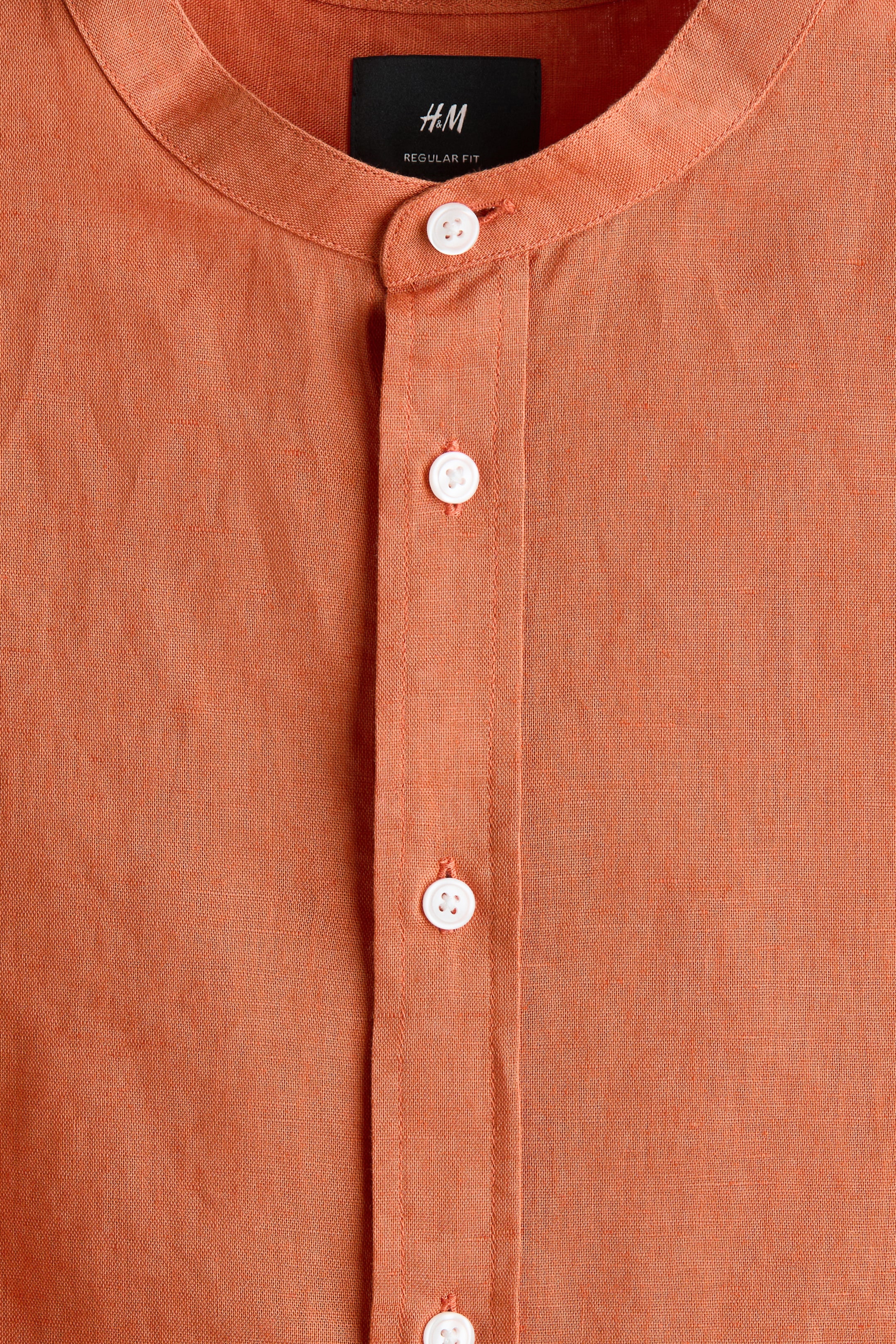 View larger image: Regular Fit Linen-blend grandad shirt - Dark orange - Men | H&M IN 7