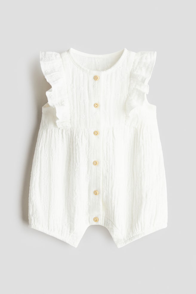 Cotton muslin romper suit - White/Pale dusty green - 1