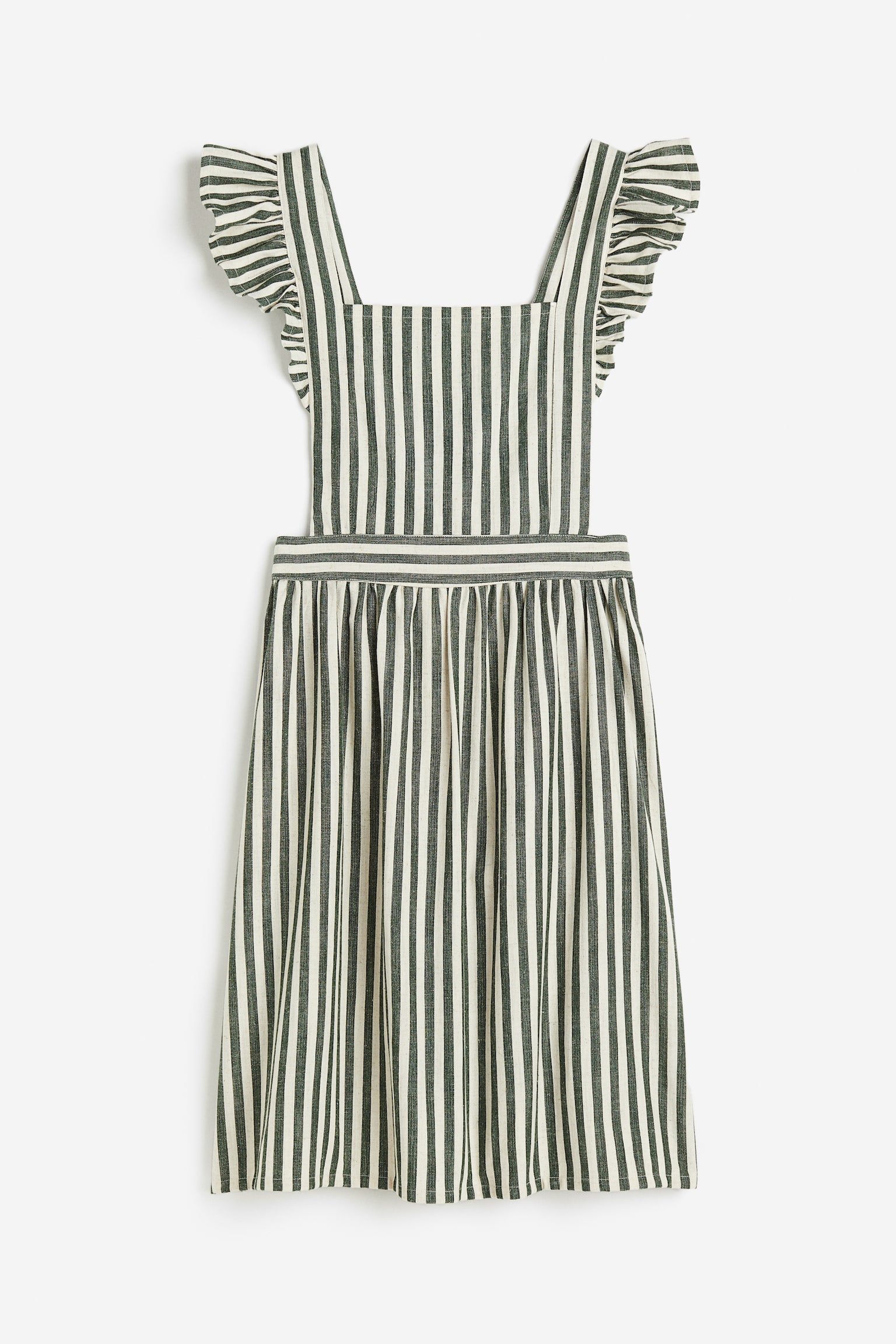 Flounce-trimmed apron - Green/Striped/Dark red/Light mole - 1