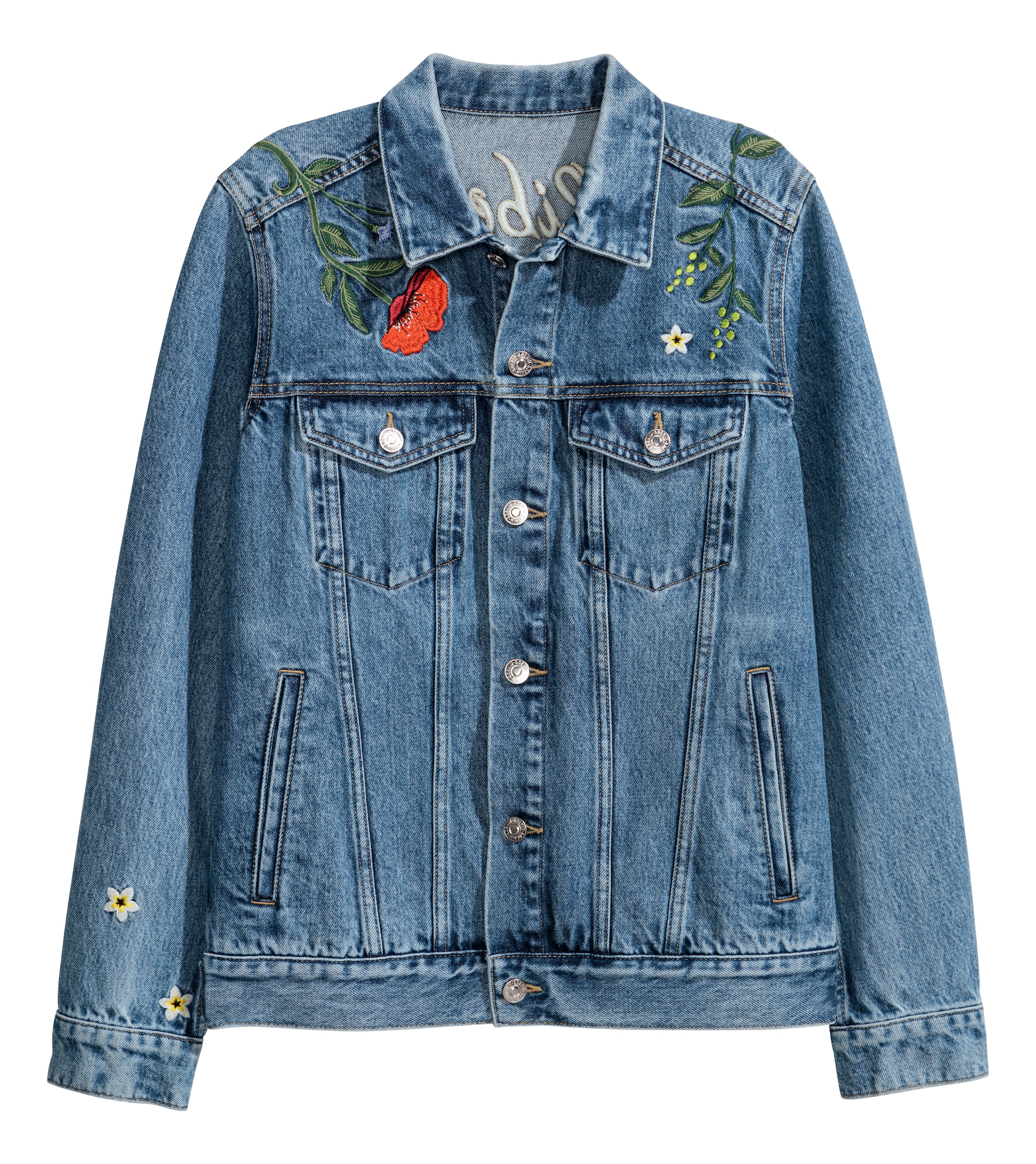 Embroidered denim jacket - Long sleeve - Denim blue - Ladies | H&M GB