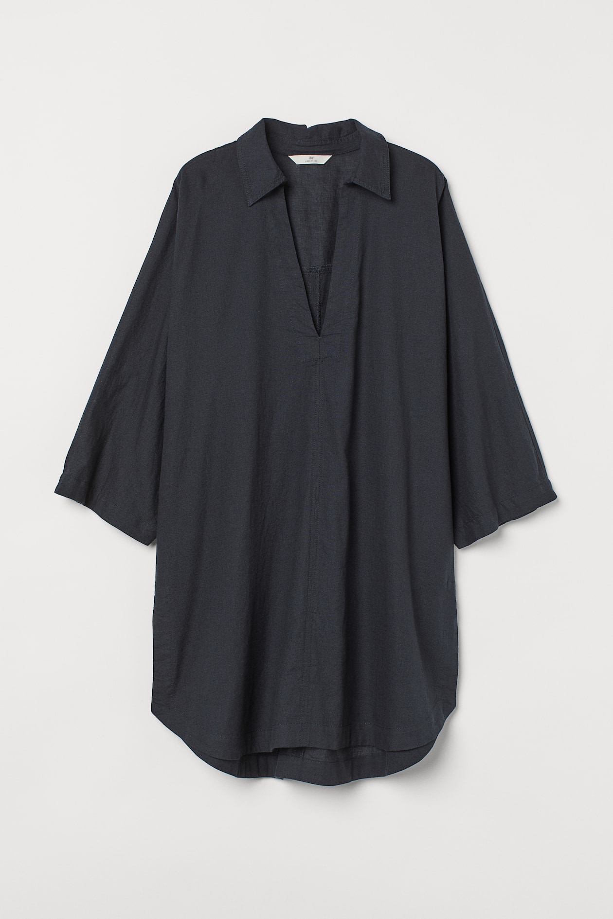 Linen-blend Tunic - 3/4 sleeve - Black - Ladies | H&M US