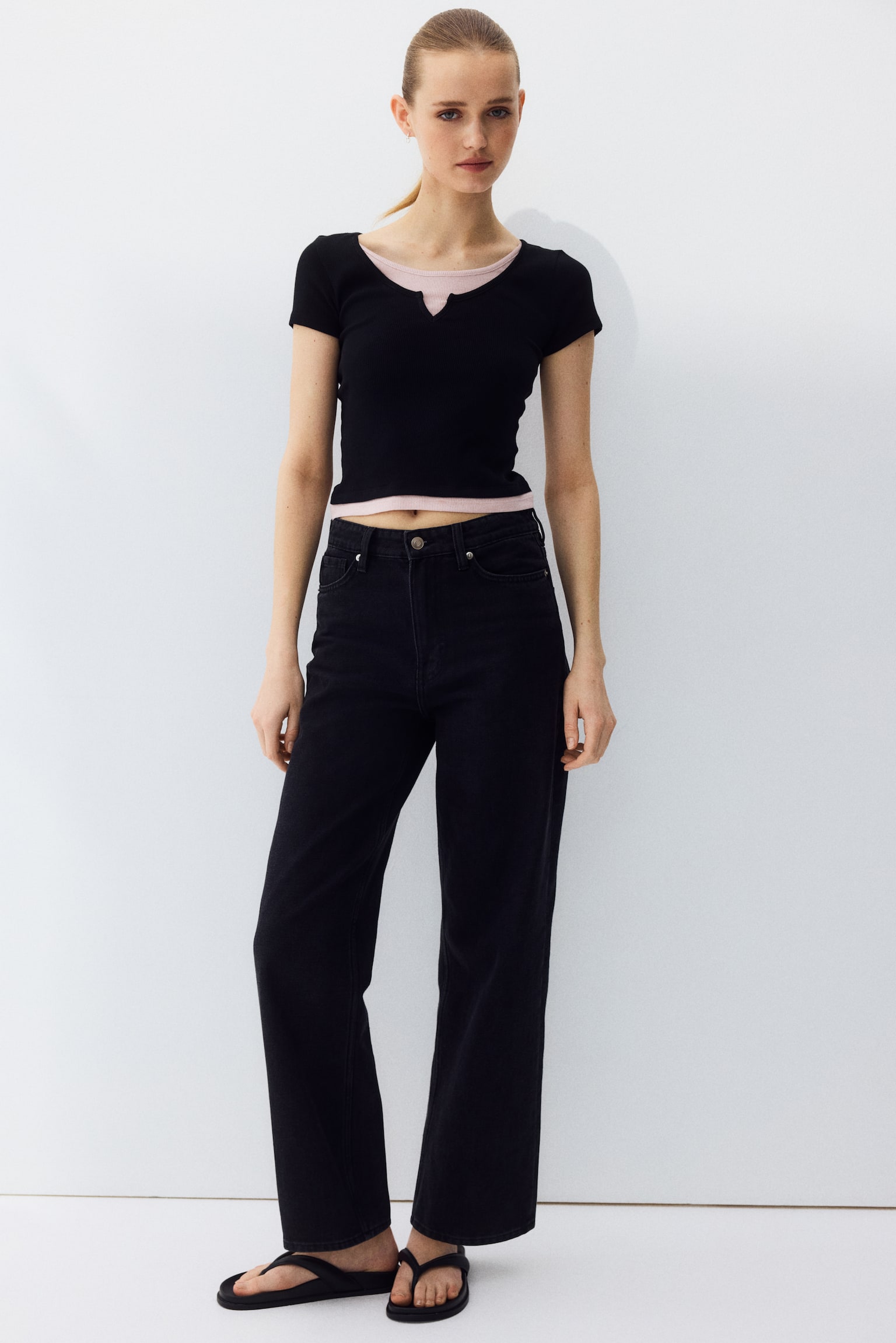 Straight High Jeans - Czarny/Biały/Ciemnoniebieski denim - 1