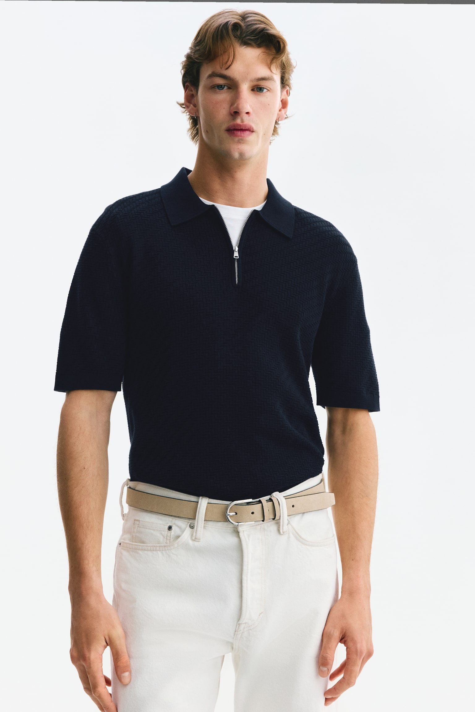 Slim Fit Textured polo shirt - Navy blue/Black/Beige/Dark brown - 1