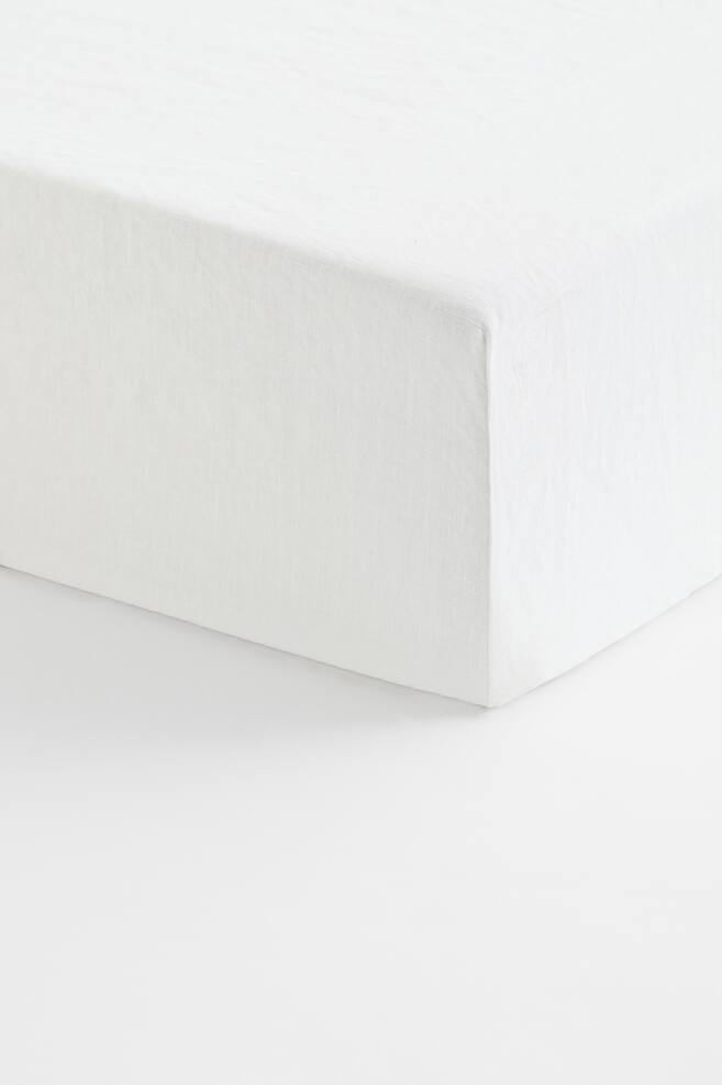 Washed linen fitted sheet - White - 1